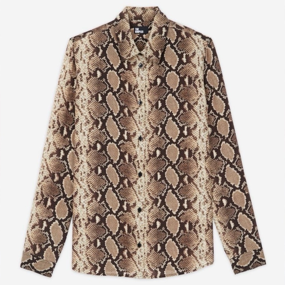 The Kooples Brown Snake Print Button Down Shirt